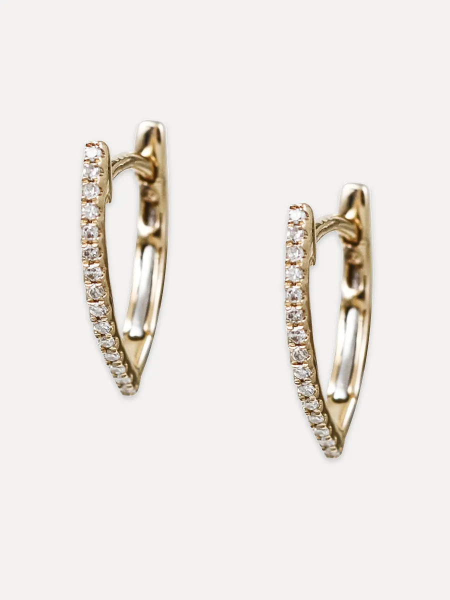 14K Diamond Pointed Marquise Huggie Hoops