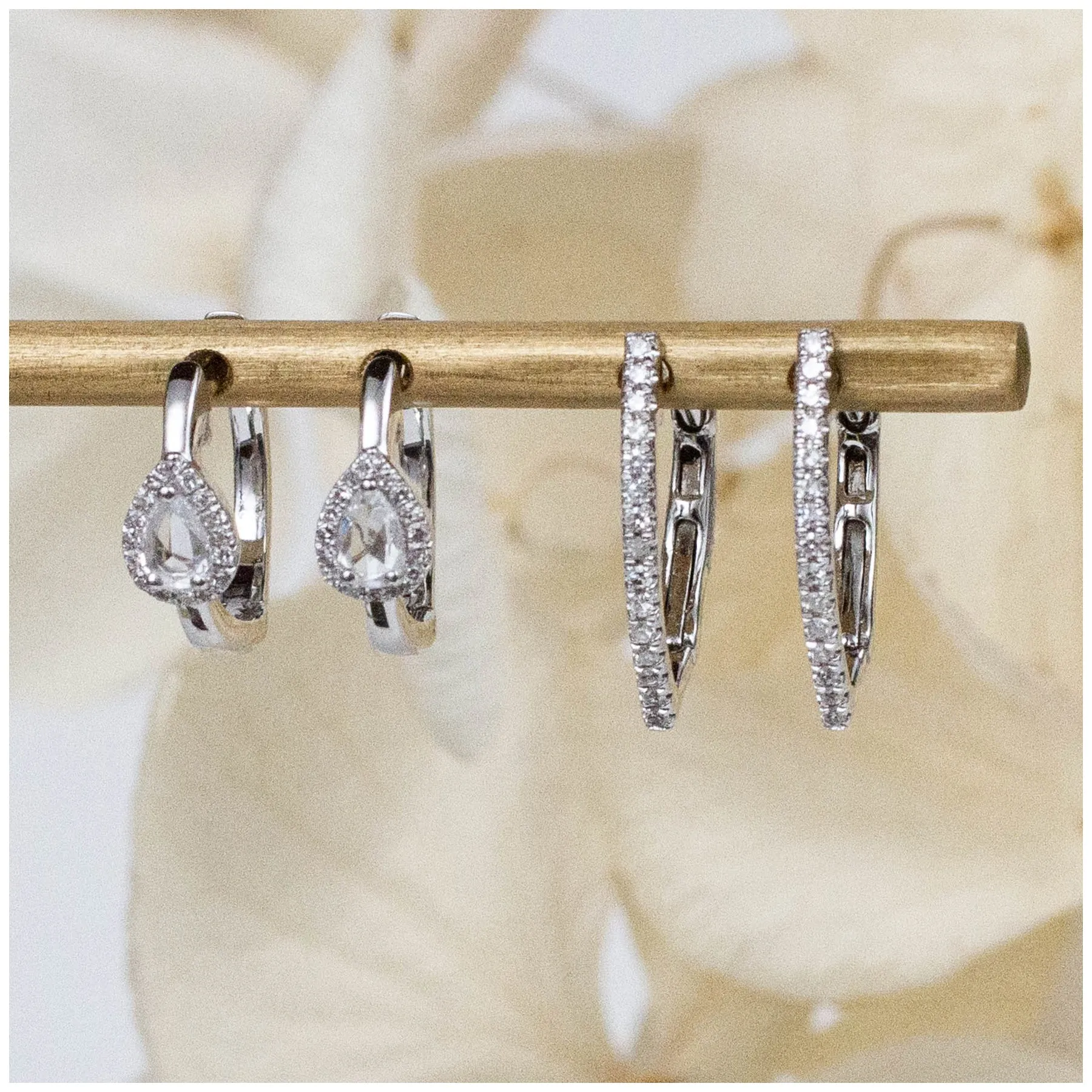 14K Diamond Pointed Marquise Huggie Hoops
