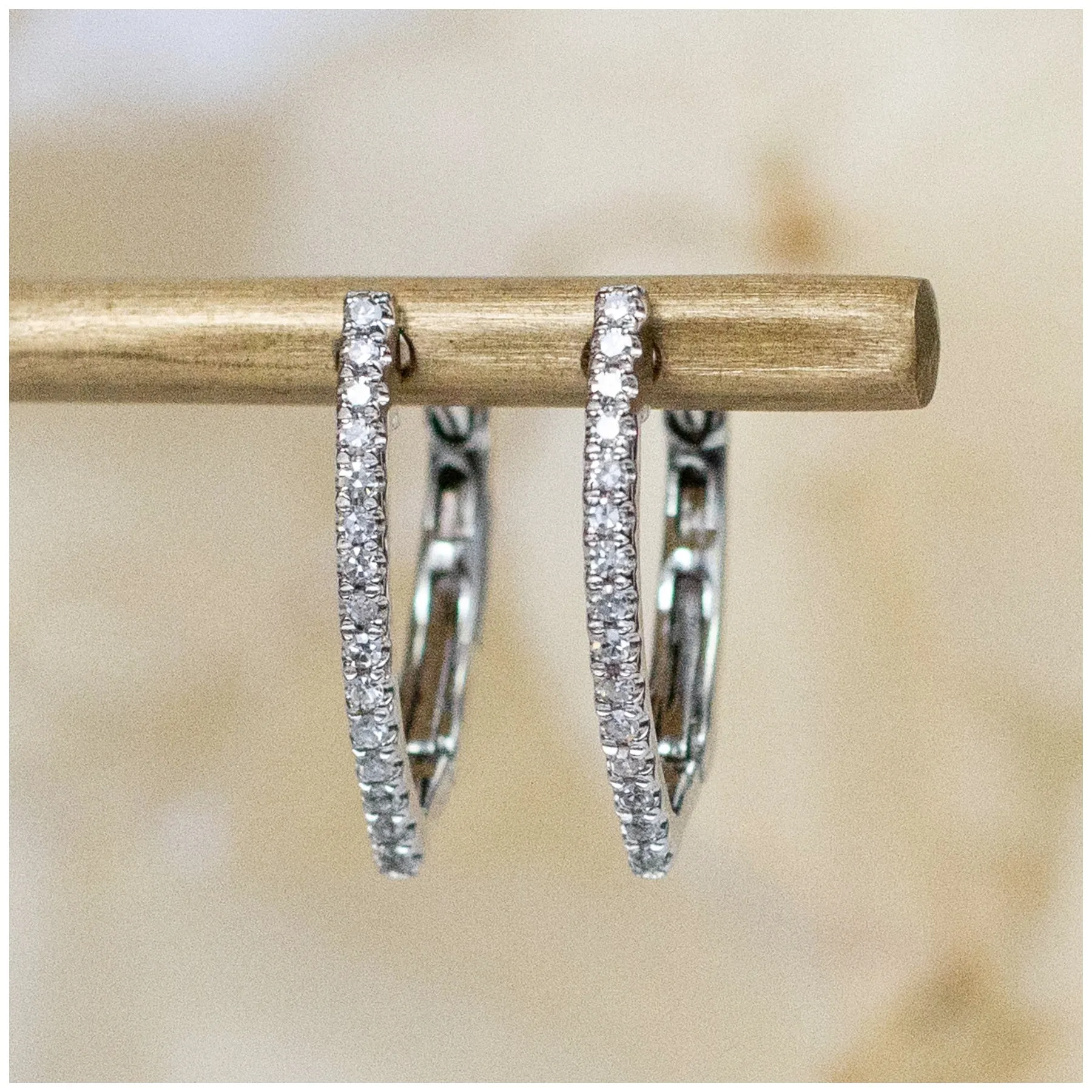 14K Diamond Pointed Marquise Huggie Hoops