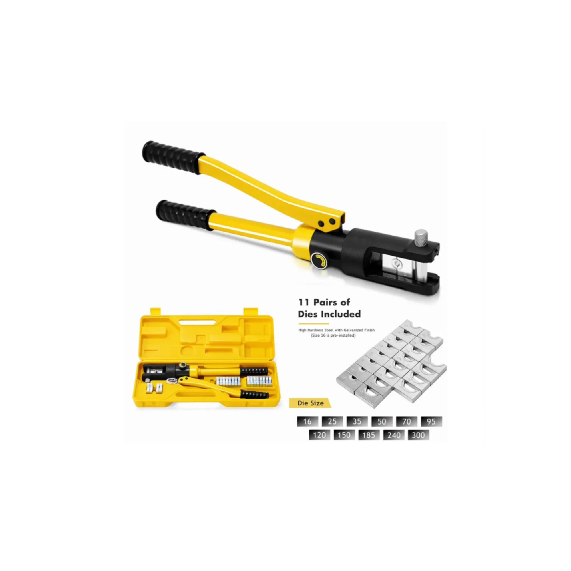 19-Piece 11 Ton Hydraulic Wire & Battery Cable Crimper Tool with Carry Case