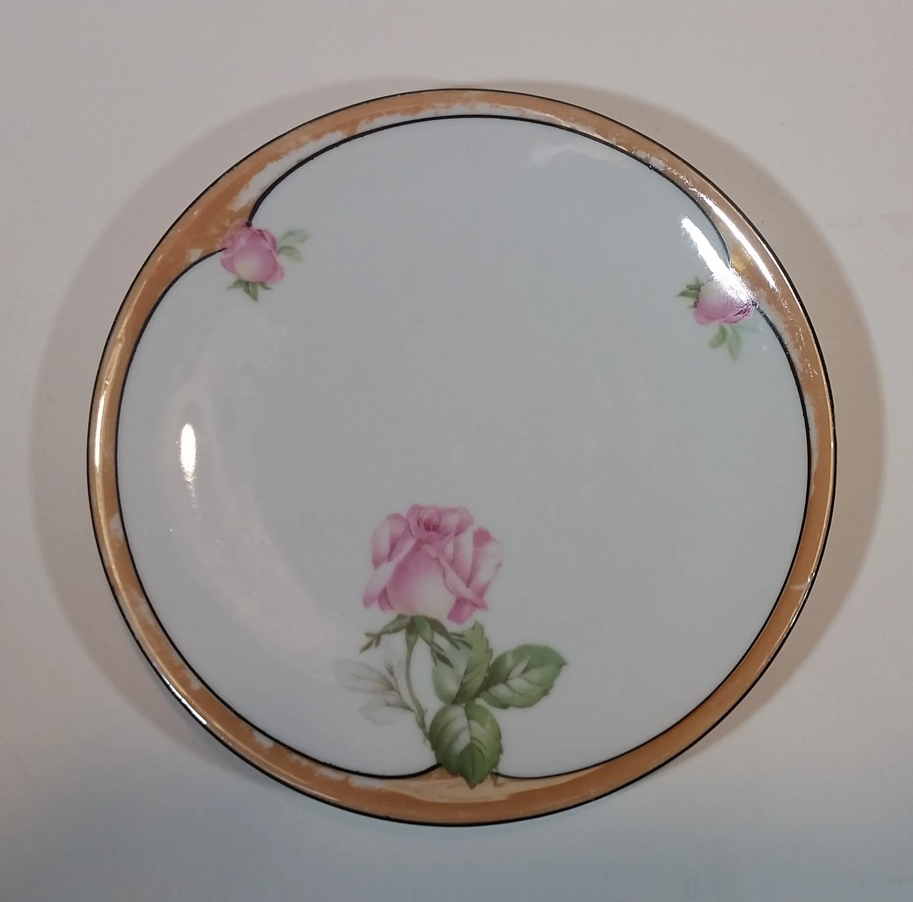 1920s German Lustreware Peach Trim Pink Floral Roses Decor 6 1/2" Plate