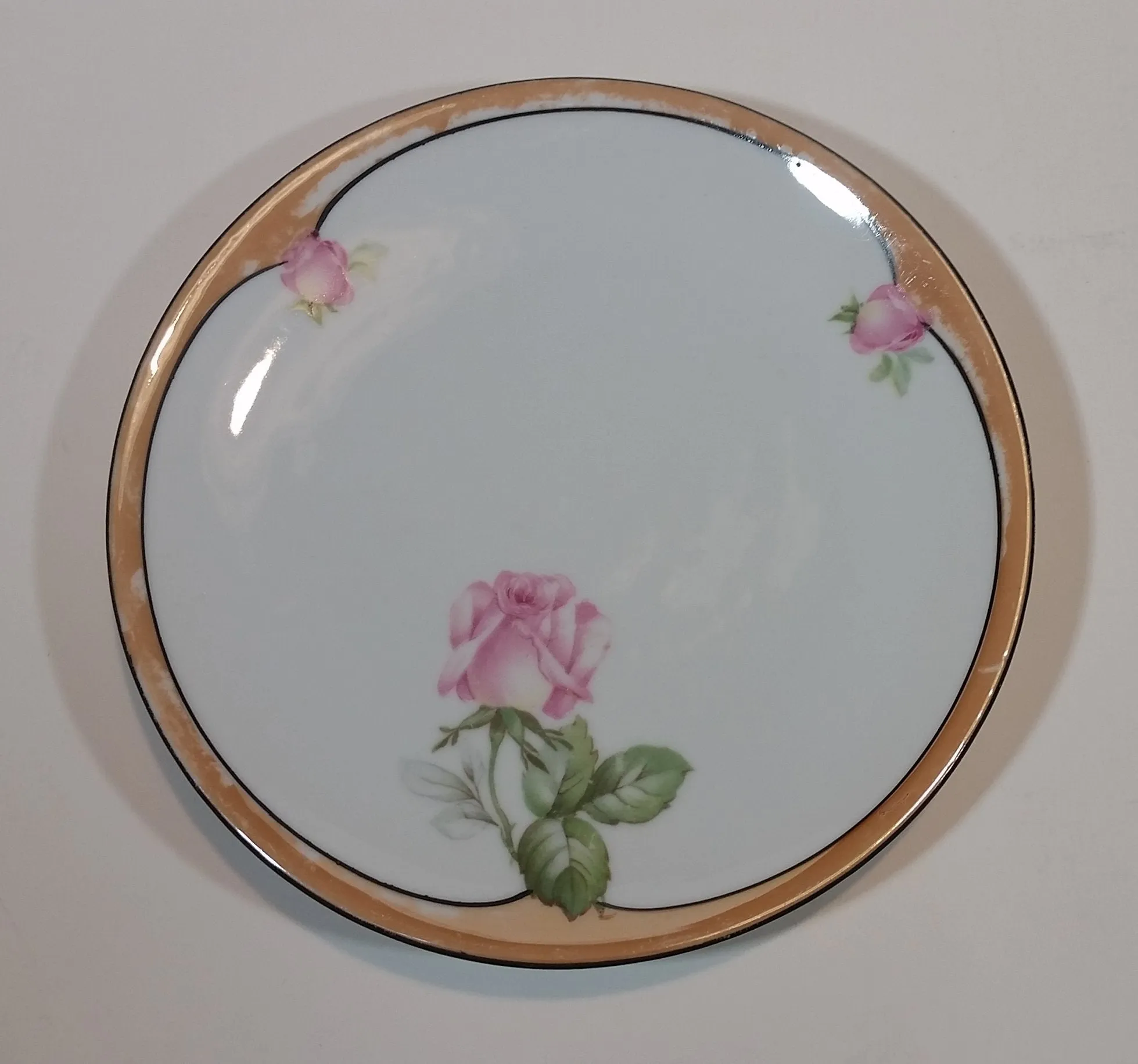 1920s German Lustreware Peach Trim Pink Floral Roses Decor 6 1/2" Plate