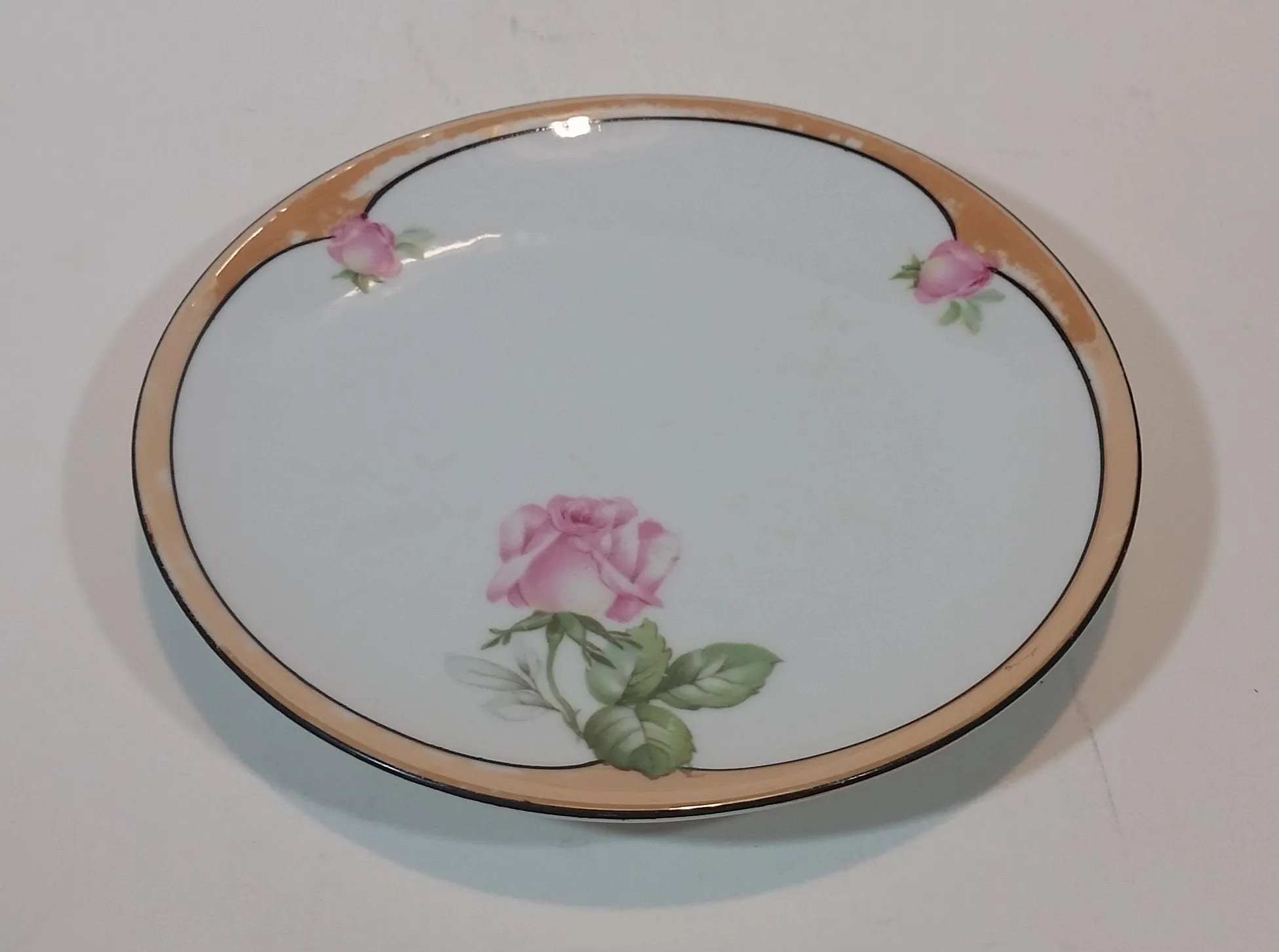 1920s German Lustreware Peach Trim Pink Floral Roses Decor 6 1/2" Plate