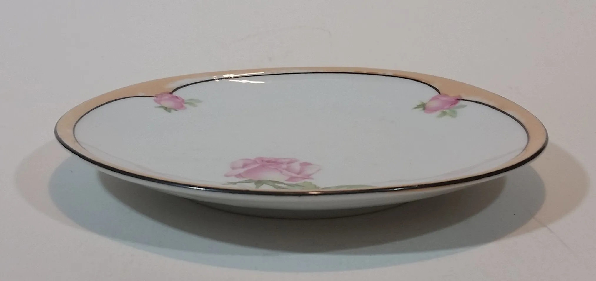 1920s German Lustreware Peach Trim Pink Floral Roses Decor 6 1/2" Plate