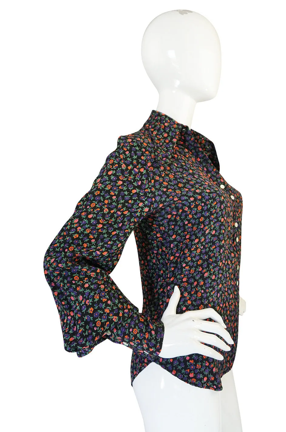 1960s Rare Tiny Floral Print Jeff Banks Silk Shirt