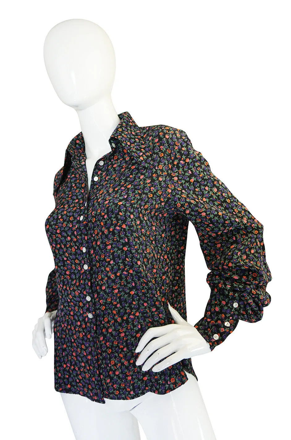 1960s Rare Tiny Floral Print Jeff Banks Silk Shirt