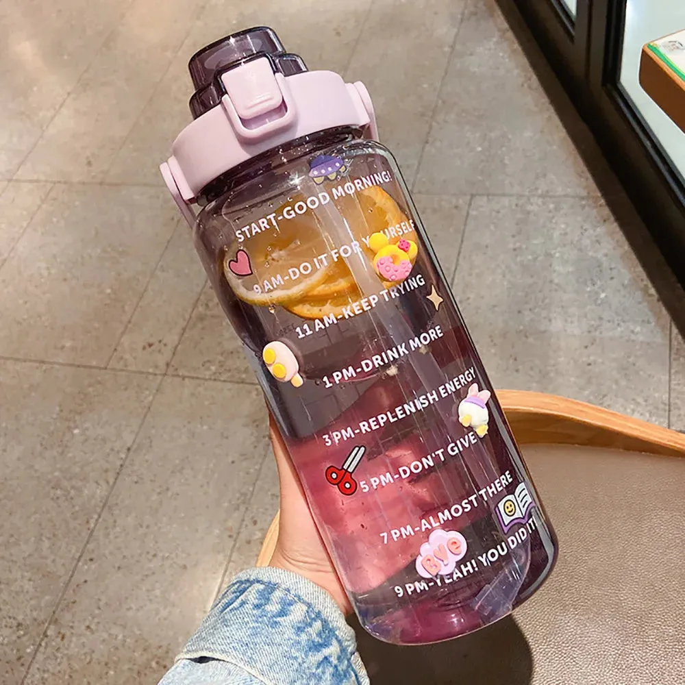 2000ml Straw Sports Gourd Water Bottles Cup Women's Summer Super Large Capacity Fitness Portable Straw Space Cup My Water Bottle