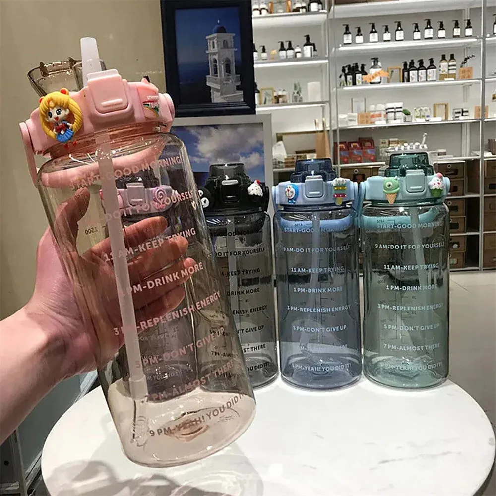 2000ml Straw Sports Gourd Water Bottles Cup Women's Summer Super Large Capacity Fitness Portable Straw Space Cup My Water Bottle