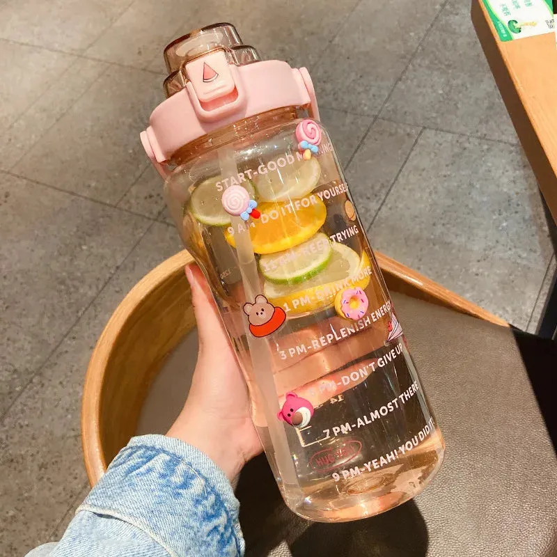 2000ml Straw Sports Gourd Water Bottles Cup Women's Summer Super Large Capacity Fitness Portable Straw Space Cup My Water Bottle