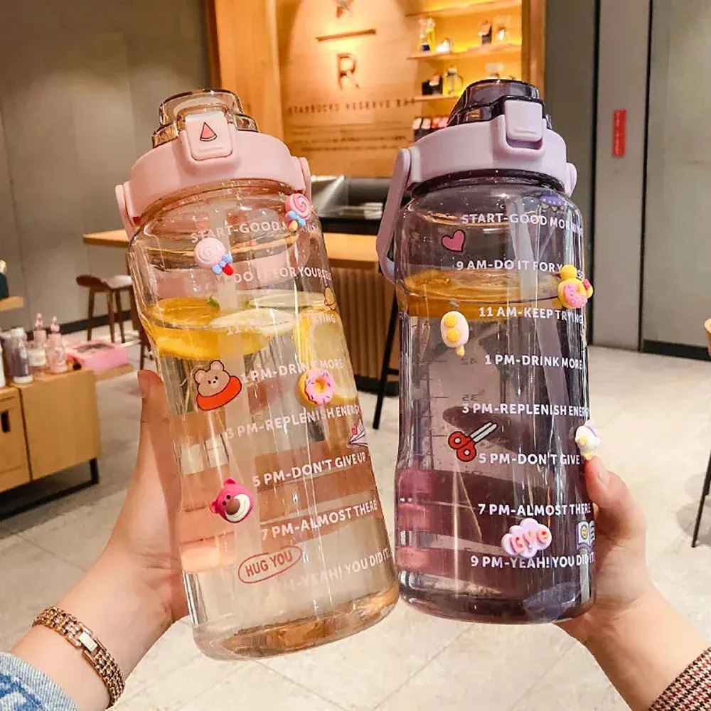 2000ml Straw Sports Gourd Water Bottles Cup Women's Summer Super Large Capacity Fitness Portable Straw Space Cup My Water Bottle