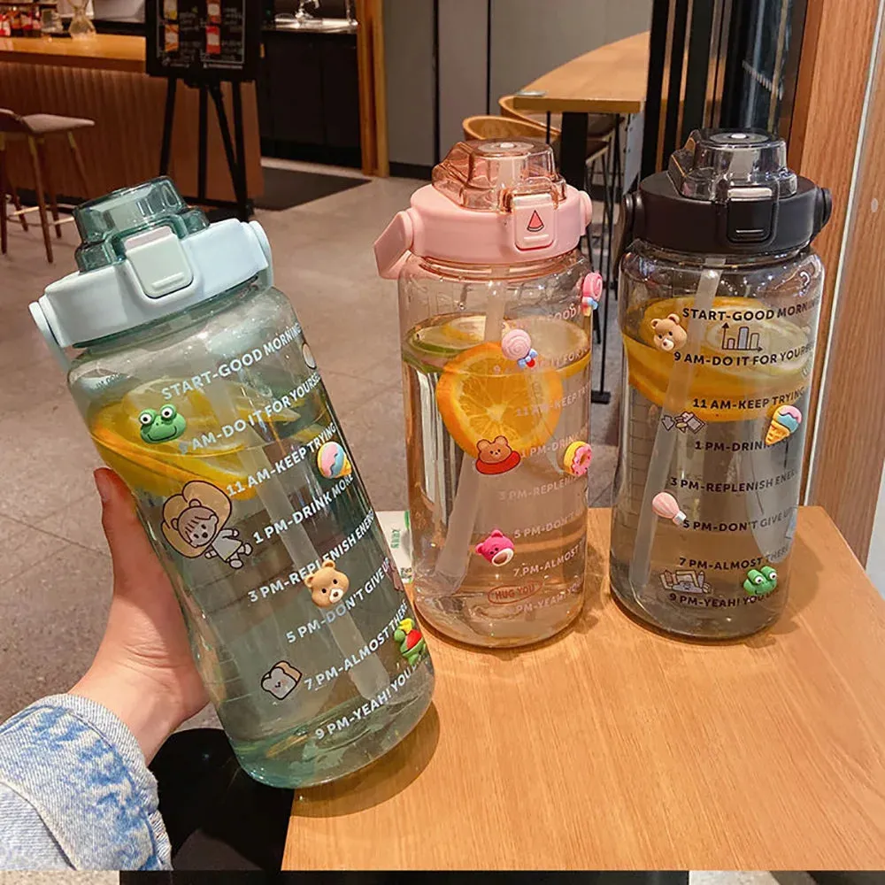 2000ml Straw Sports Gourd Water Bottles Cup Women's Summer Super Large Capacity Fitness Portable Straw Space Cup My Water Bottle
