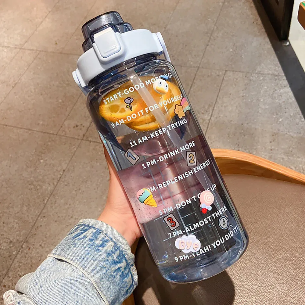 2000ml Straw Sports Gourd Water Bottles Cup Women's Summer Super Large Capacity Fitness Portable Straw Space Cup My Water Bottle