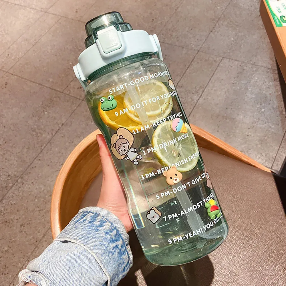 2000ml Straw Sports Gourd Water Bottles Cup Women's Summer Super Large Capacity Fitness Portable Straw Space Cup My Water Bottle