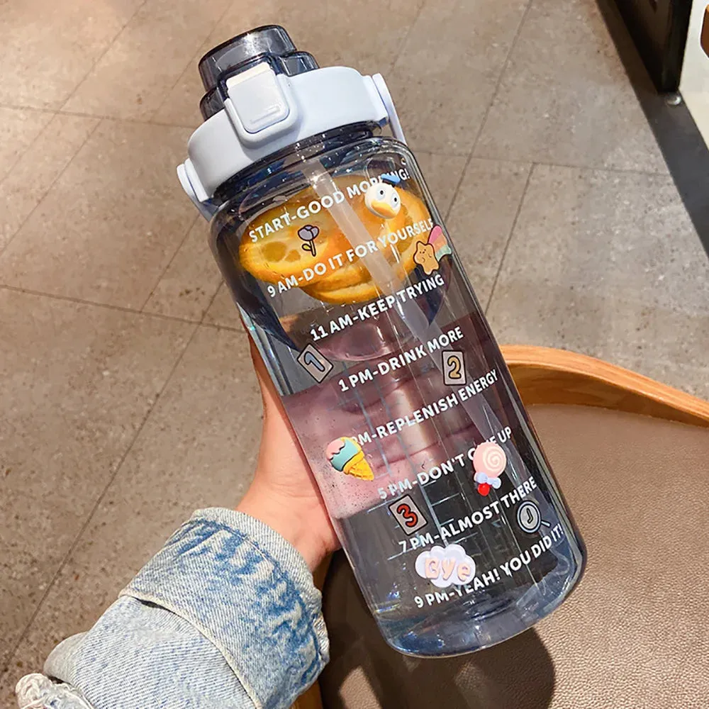 2000ml Straw Sports Gourd Water Bottles Cup Women's Summer Super Large Capacity Fitness Portable Straw Space Cup My Water Bottle