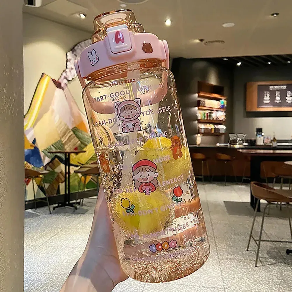 2000ml Straw Sports Gourd Water Bottles Cup Women's Summer Super Large Capacity Fitness Portable Straw Space Cup My Water Bottle