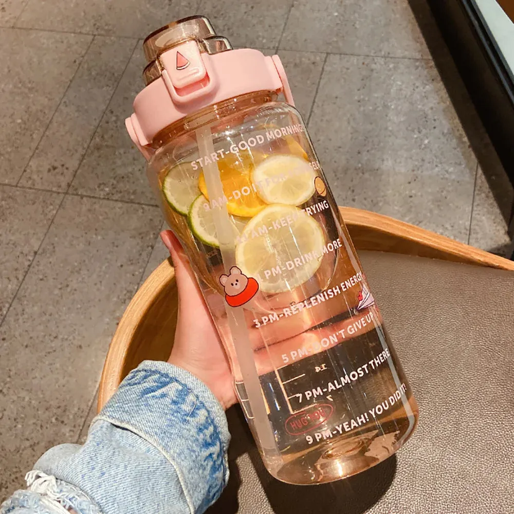 2000ml Straw Sports Gourd Water Bottles Cup Women's Summer Super Large Capacity Fitness Portable Straw Space Cup My Water Bottle