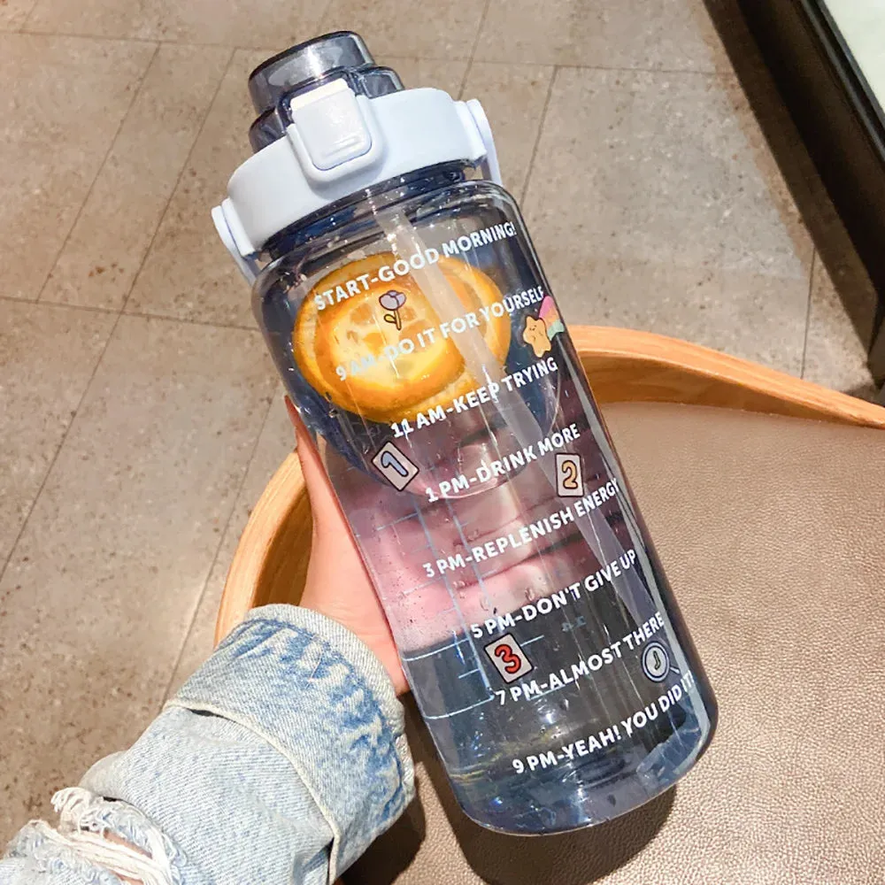 2000ml Straw Sports Gourd Water Bottles Cup Women's Summer Super Large Capacity Fitness Portable Straw Space Cup My Water Bottle