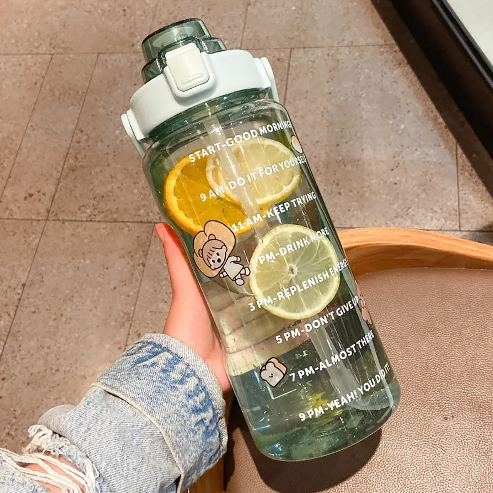 2000ml Straw Sports Gourd Water Bottles Cup Women's Summer Super Large Capacity Fitness Portable Straw Space Cup My Water Bottle