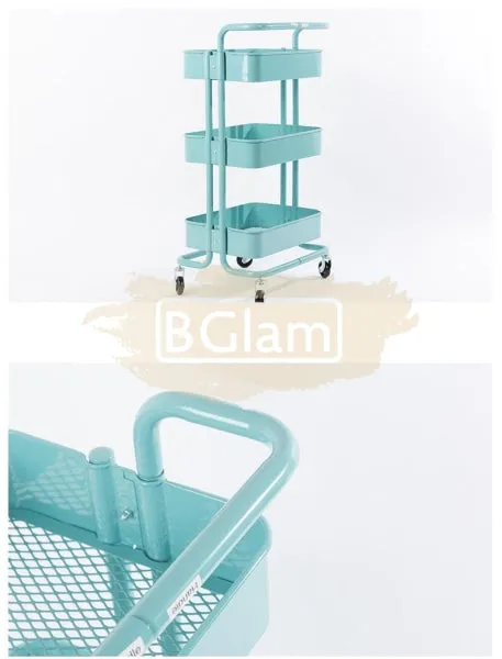 3-Tier Metal Storage Organizer Rolling Cart with handle - Green