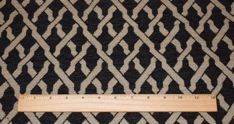 3 YD PC-Black/Taupe Beige Trellis Chenille Damask Decorating Fabric