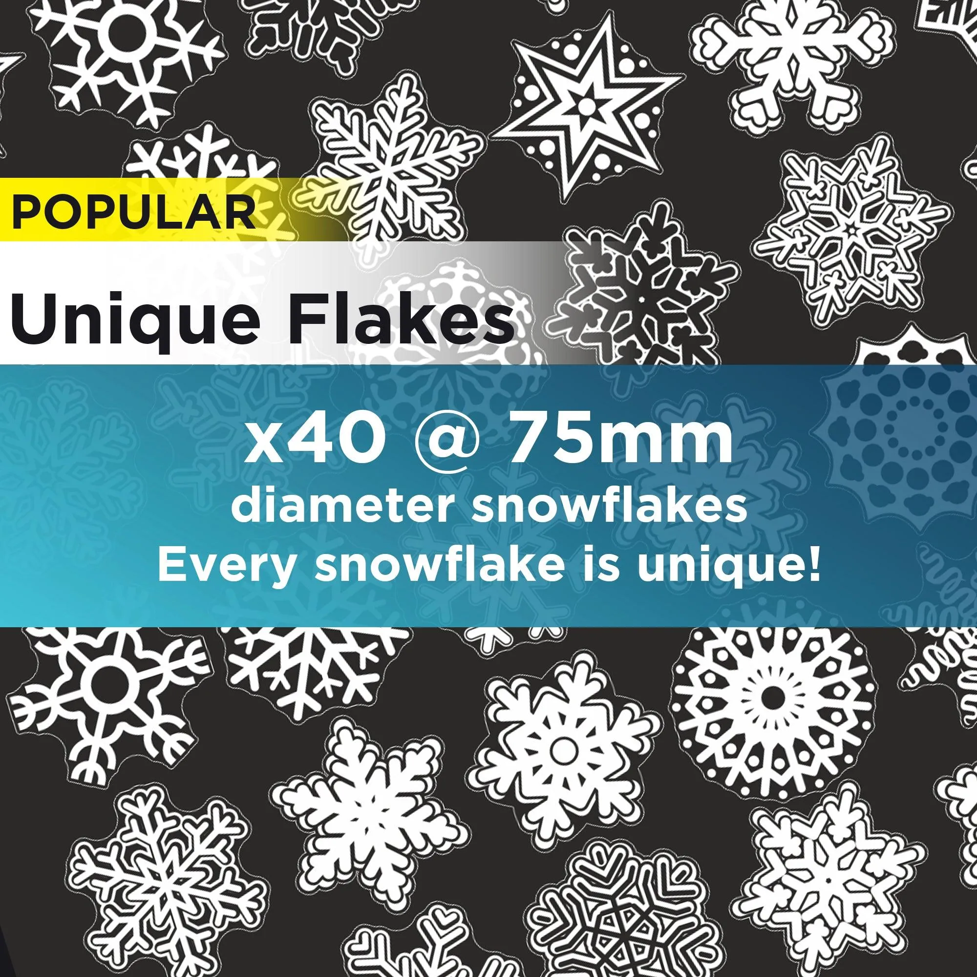 40 Unique 75mm Diameter Snowflakes