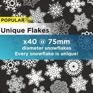 40 Unique 75mm Diameter Snowflakes