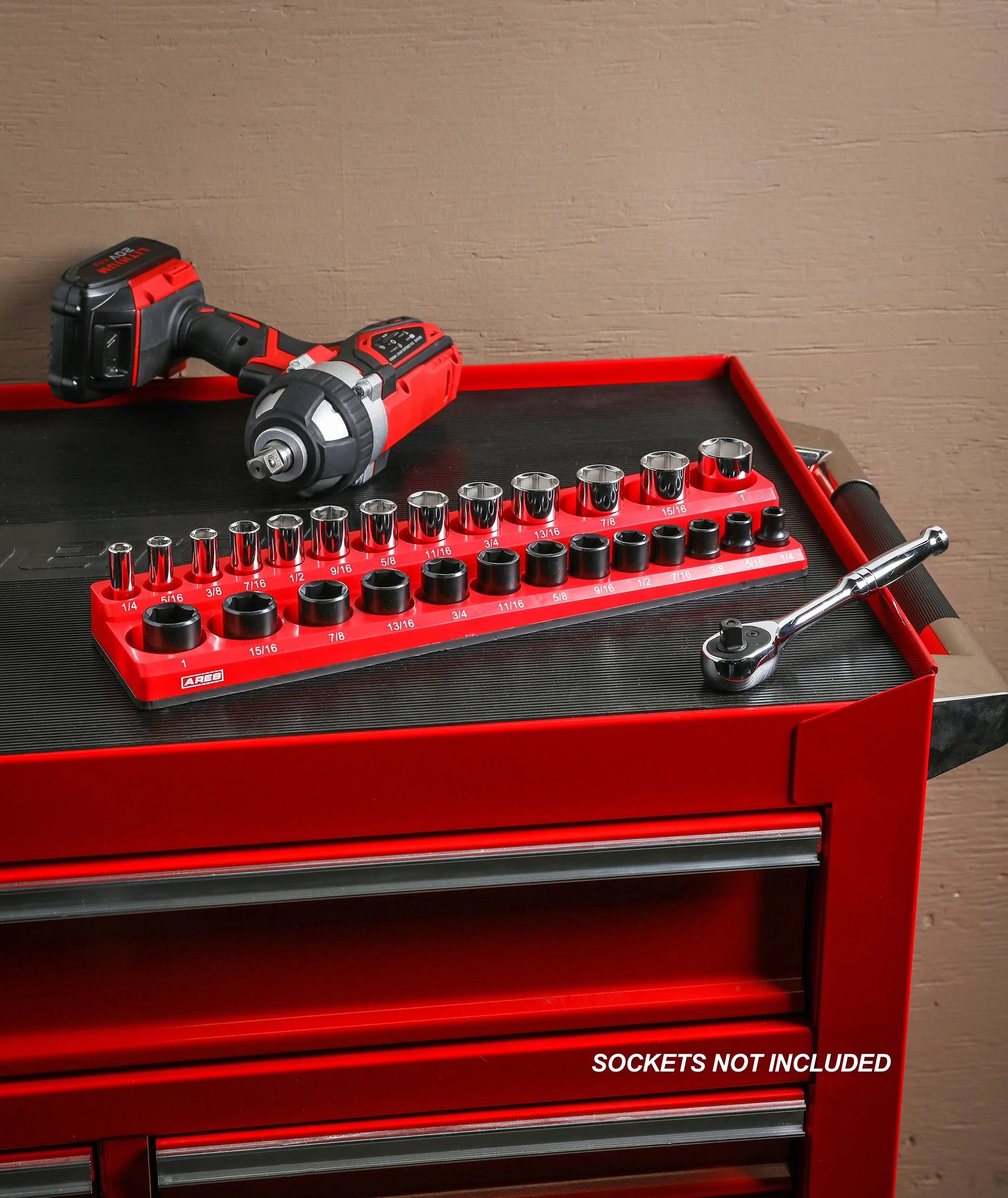 ARES 70234 - 26-Piece 3/8" Red SAE Magnetic Socket Holder