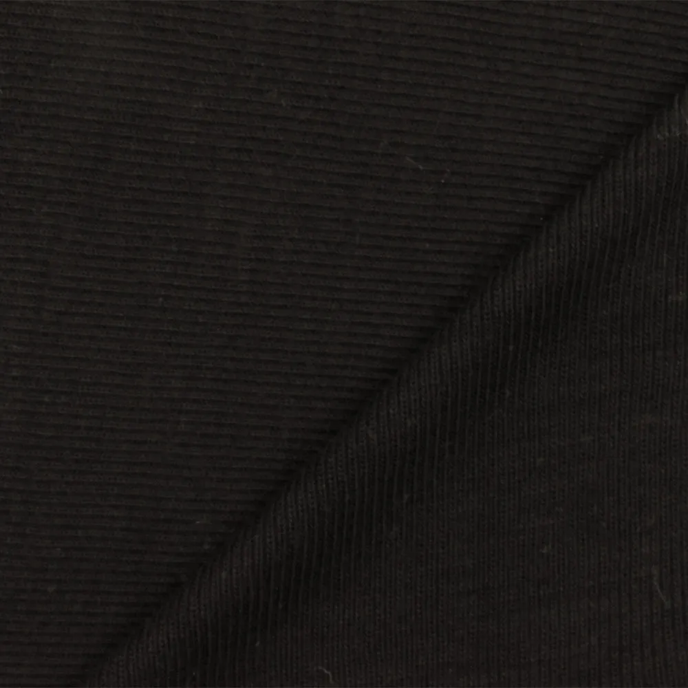 Aurora Black Solid Stretch Rayon 1x1 Rib Knit Fabric