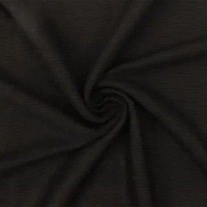 Aurora Black Solid Stretch Rayon 1x1 Rib Knit Fabric
