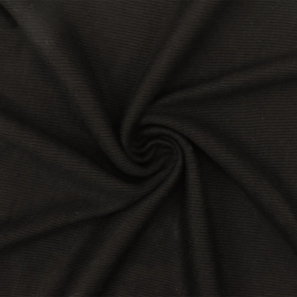 Aurora Black Solid Stretch Rayon 1x1 Rib Knit Fabric