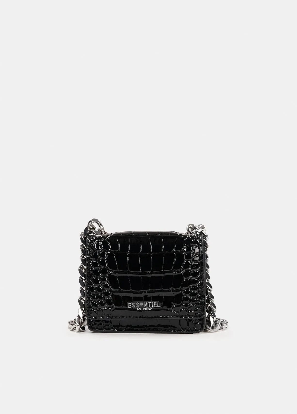 Black croc-effect mini shoulder bag