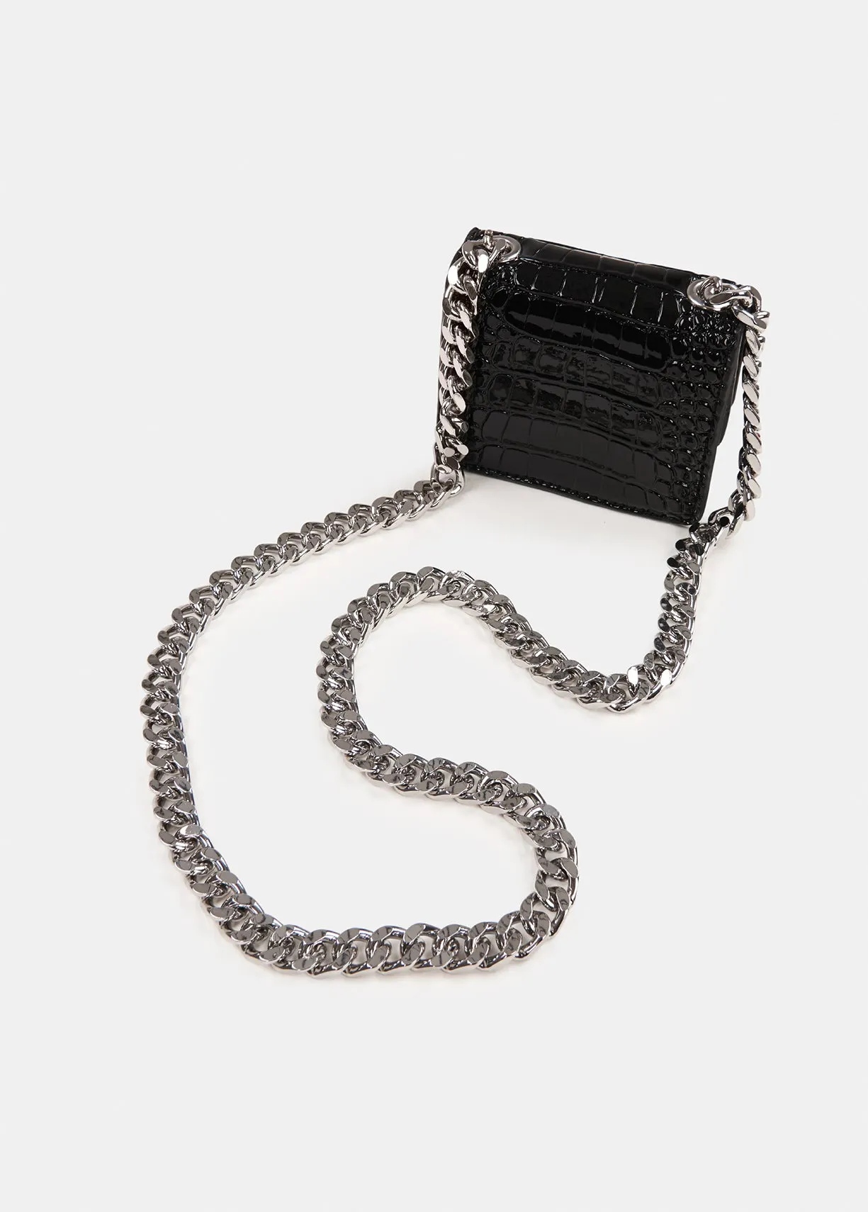 Black croc-effect mini shoulder bag