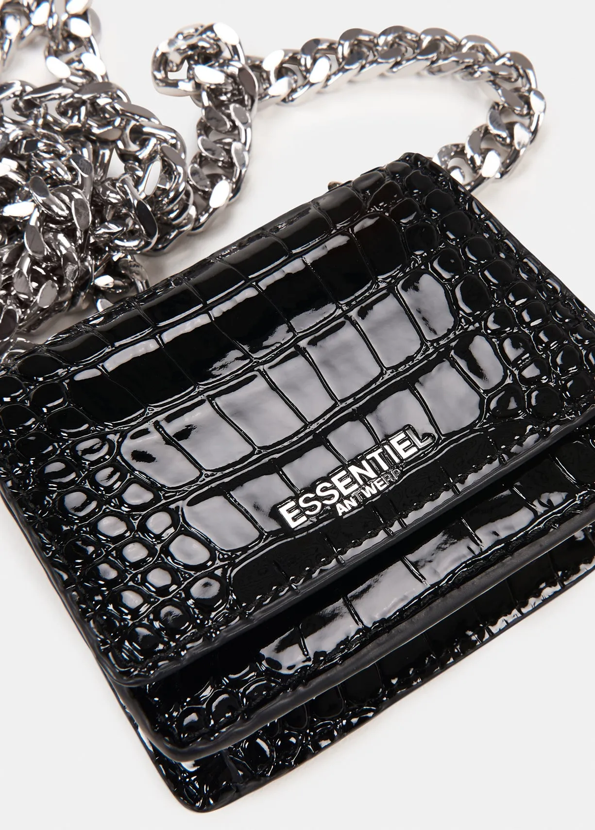 Black croc-effect mini shoulder bag