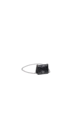 Black croc-effect mini shoulder bag