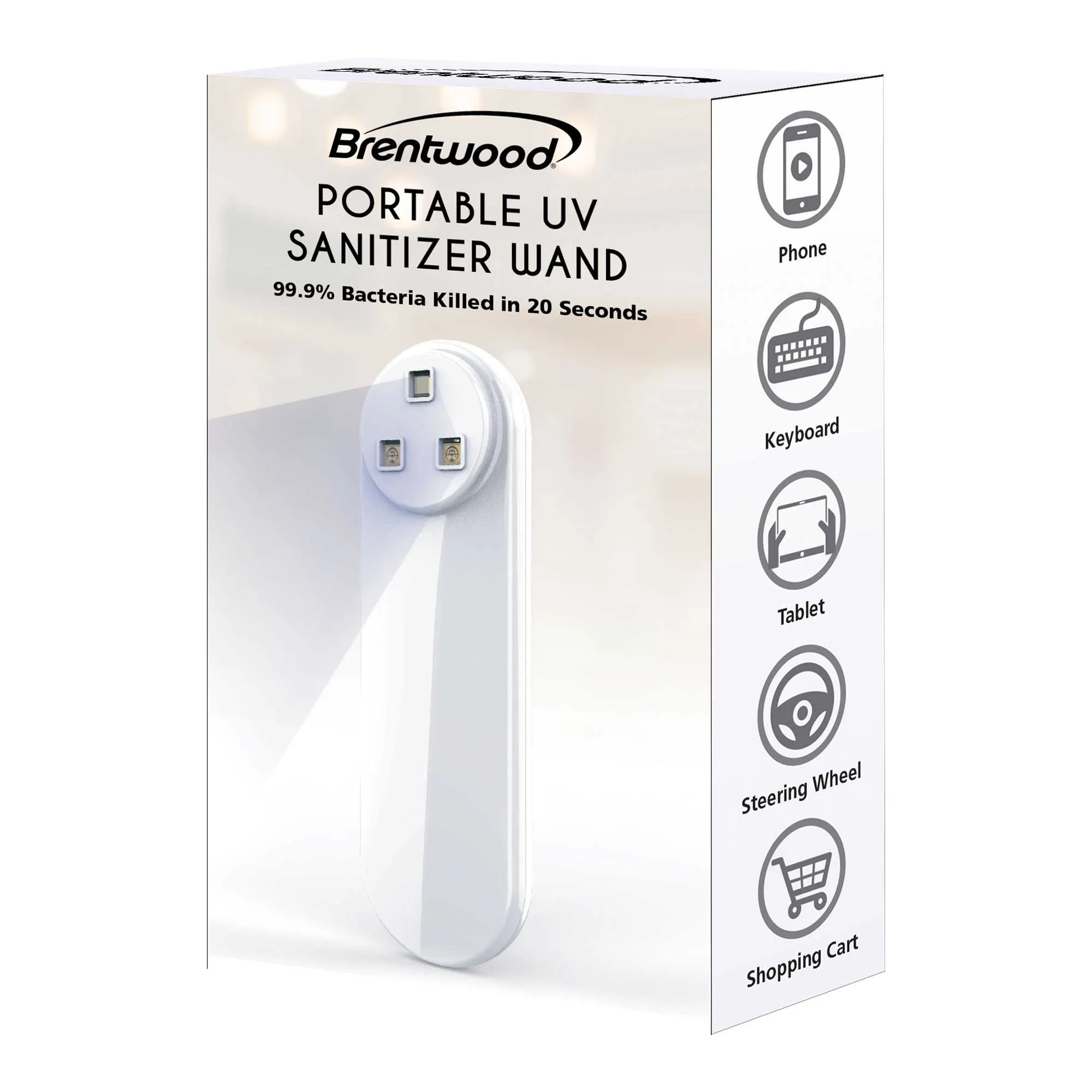 Brentwood UVS-300 Portable USB Multifunctional Hand Held UV Sanitizer Sterilizer Wand, White