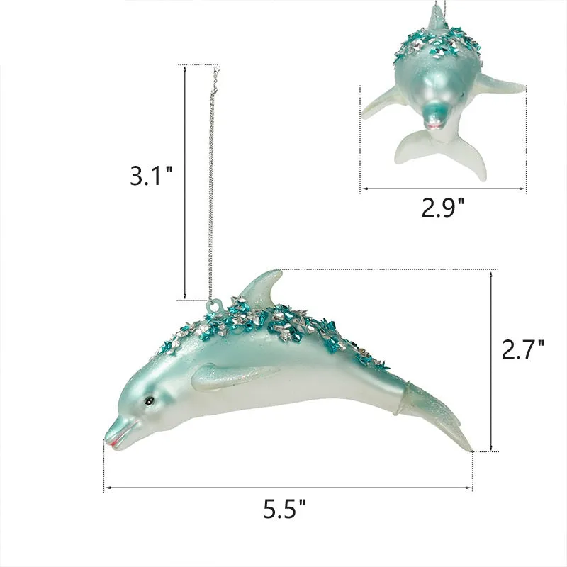 Bulk Artificial Glitter Dolphin Ornaments Christmas Hanging Ornaments Wholesale