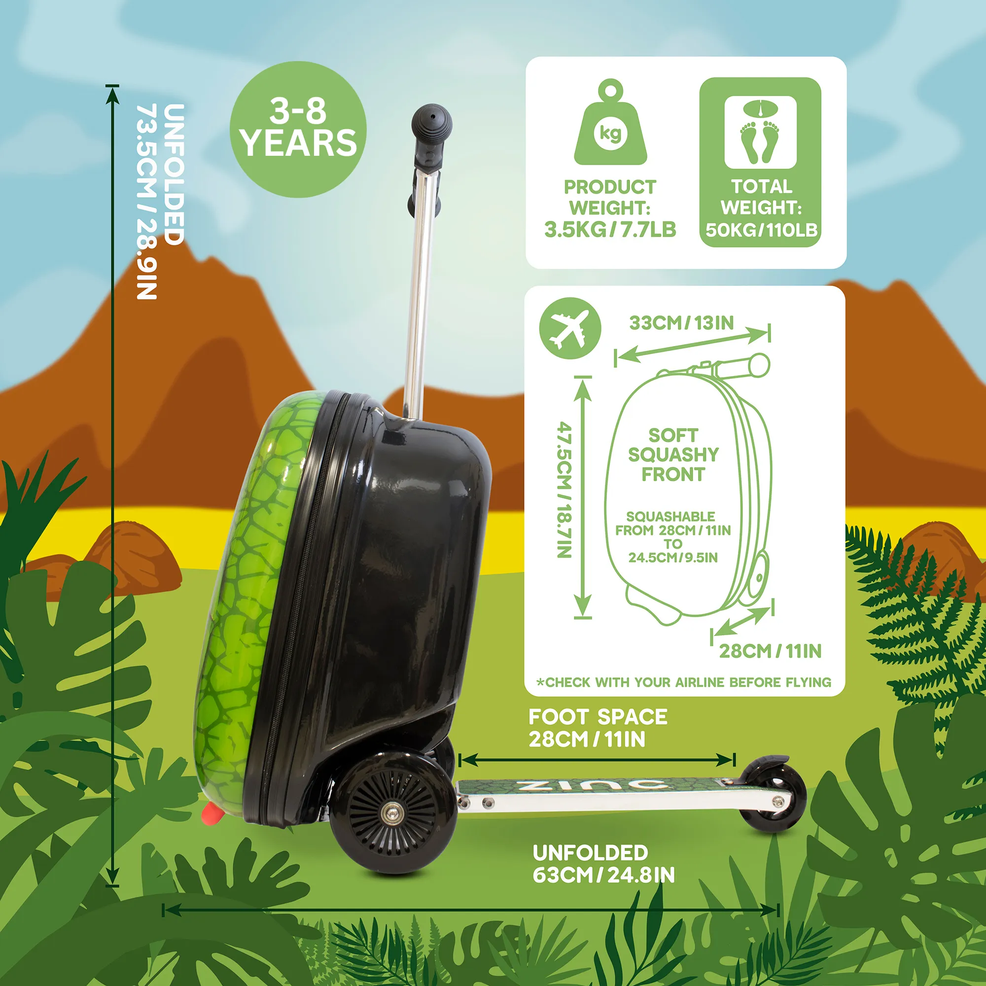 BUY 1 GET 1 FREE! Zinc Flyte Darwin the Dinosaur Scooter Suitcase