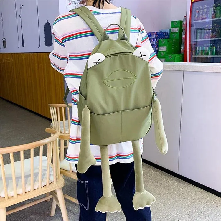 Cartoon 3D Frog Canvas School Backpack