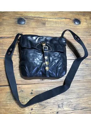 CASUAL BLACK LEATHER MEN'S 10 INCHES MIni Side Bag MESSENGER BAG BLACK POstman Bag Courier BAG FOR MEN