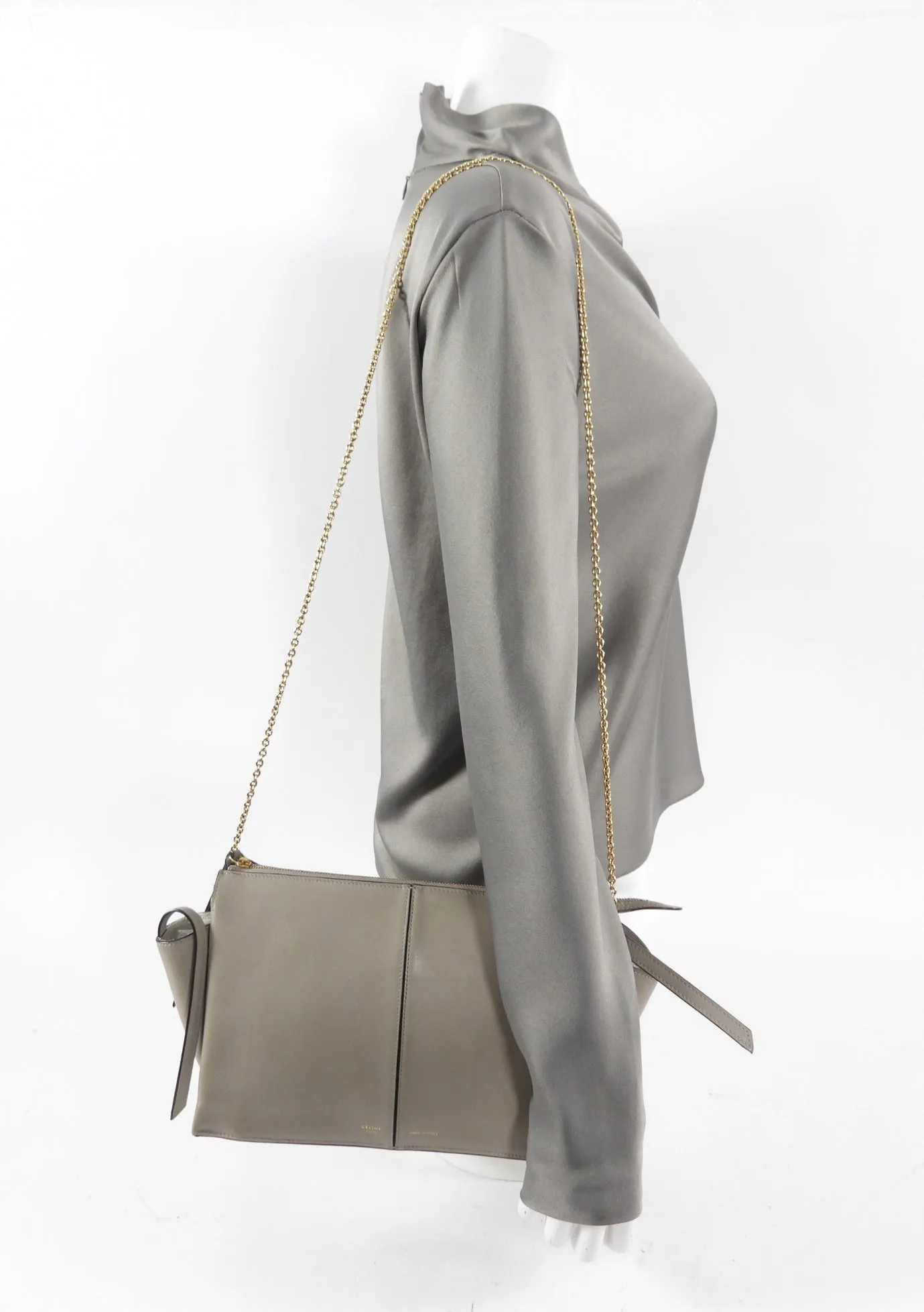 Celine Taupe Trifold Clutch Chain Bag