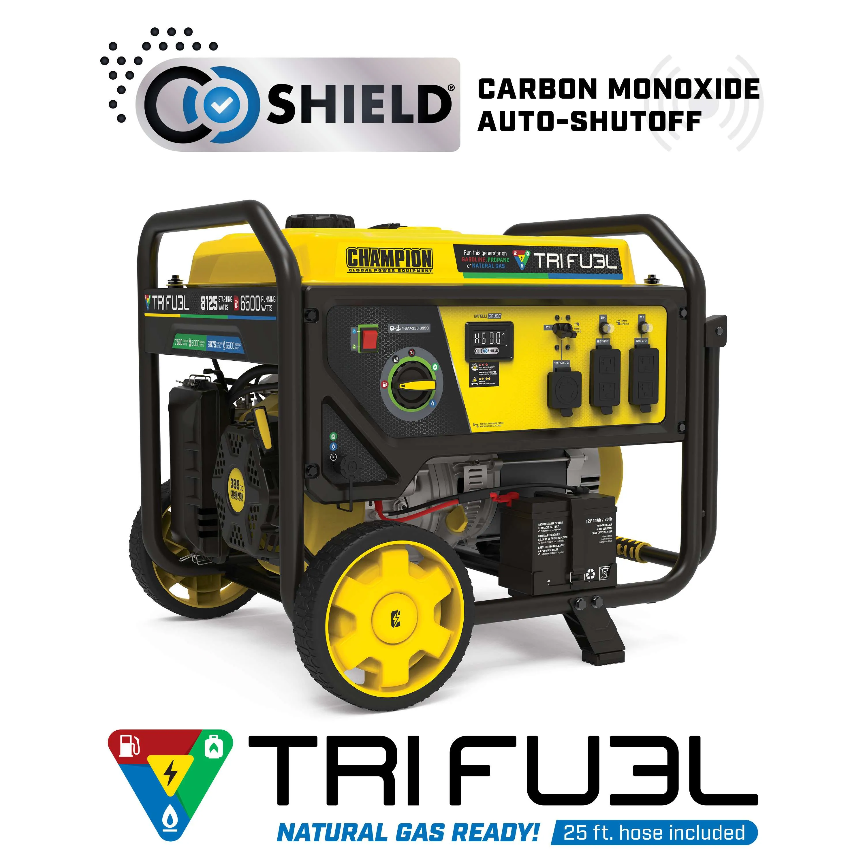 Champion 201169 6500W/8125W Generator Tri-Fuel Gas Propane Natural Gas CO Shield Electric Start New