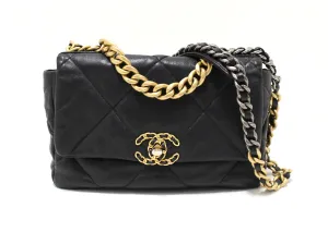 Chanel 19 Medium Black Quilted Lambskin Leather Shoulder Crossbody Bag