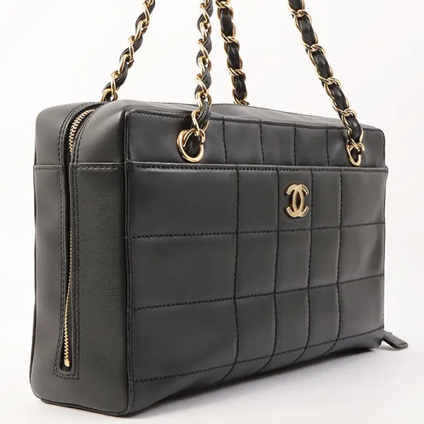 Chanel Around 2001 Made Chocolate Bar Stitch Cc Mark Plate Chain Bag Black