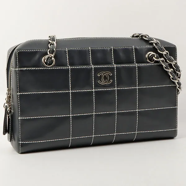 Chanel Around 2001 Made Chocolate Bar Stitch Cc Mark Plate Chain Bag Dark Navy