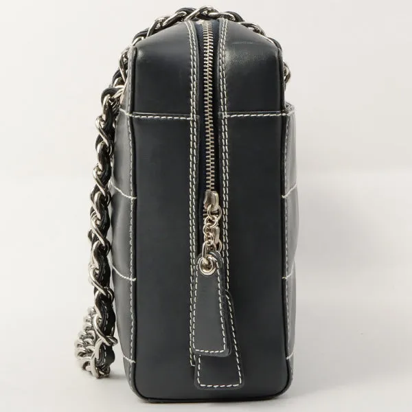 Chanel Around 2001 Made Chocolate Bar Stitch Cc Mark Plate Chain Bag Dark Navy