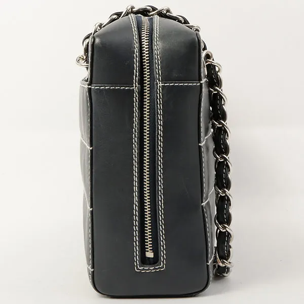 Chanel Around 2001 Made Chocolate Bar Stitch Cc Mark Plate Chain Bag Dark Navy