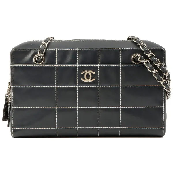 Chanel Around 2001 Made Chocolate Bar Stitch Cc Mark Plate Chain Bag Dark Navy