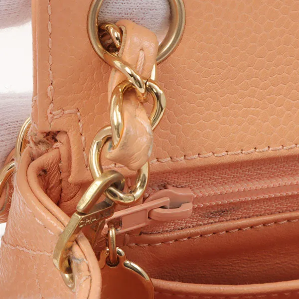 Chanel Around 2005 Made Caviar Skin Classic Flap Chain Bag Mini Salmon Pink