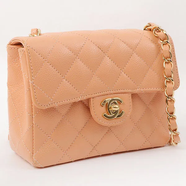 Chanel Around 2005 Made Caviar Skin Classic Flap Chain Bag Mini Salmon Pink