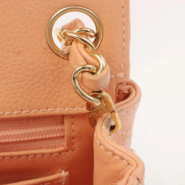Chanel Around 2005 Made Caviar Skin Classic Flap Chain Bag Mini Salmon Pink